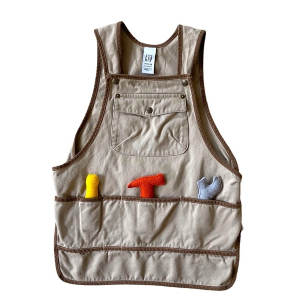 VINTAGE Y2K Canvas Chore Jacket Apron Vest Costume Toy Tools Khaki Tan Play